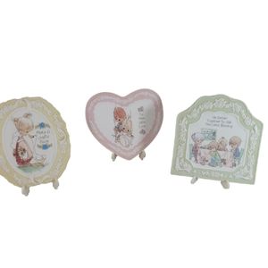 Vintage Precious Moments Small Plaques Set Of 3 - Enesco 1994 with Plates Stands